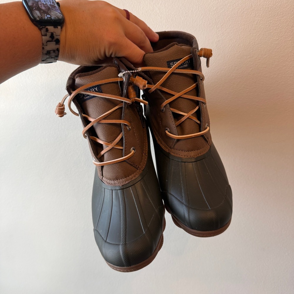 Sperry Saltwater Duck Boots Women's Size 7 Brown Black Waterproof Ankle STS80524 - Picture 2 of 4